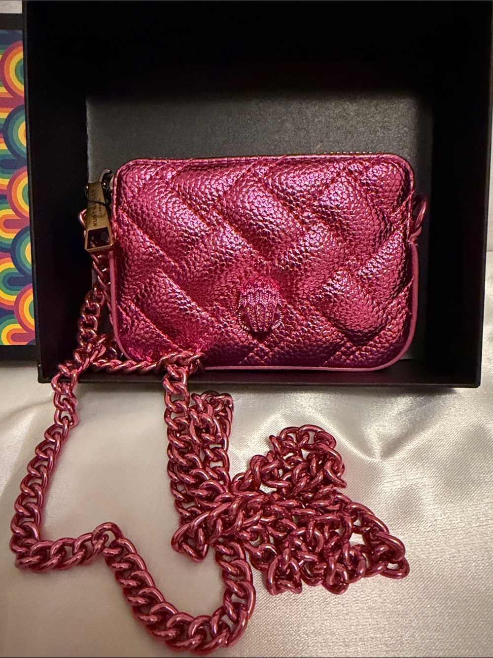 Quilted Metallic Pink Crossbody Bag with Chain Strap